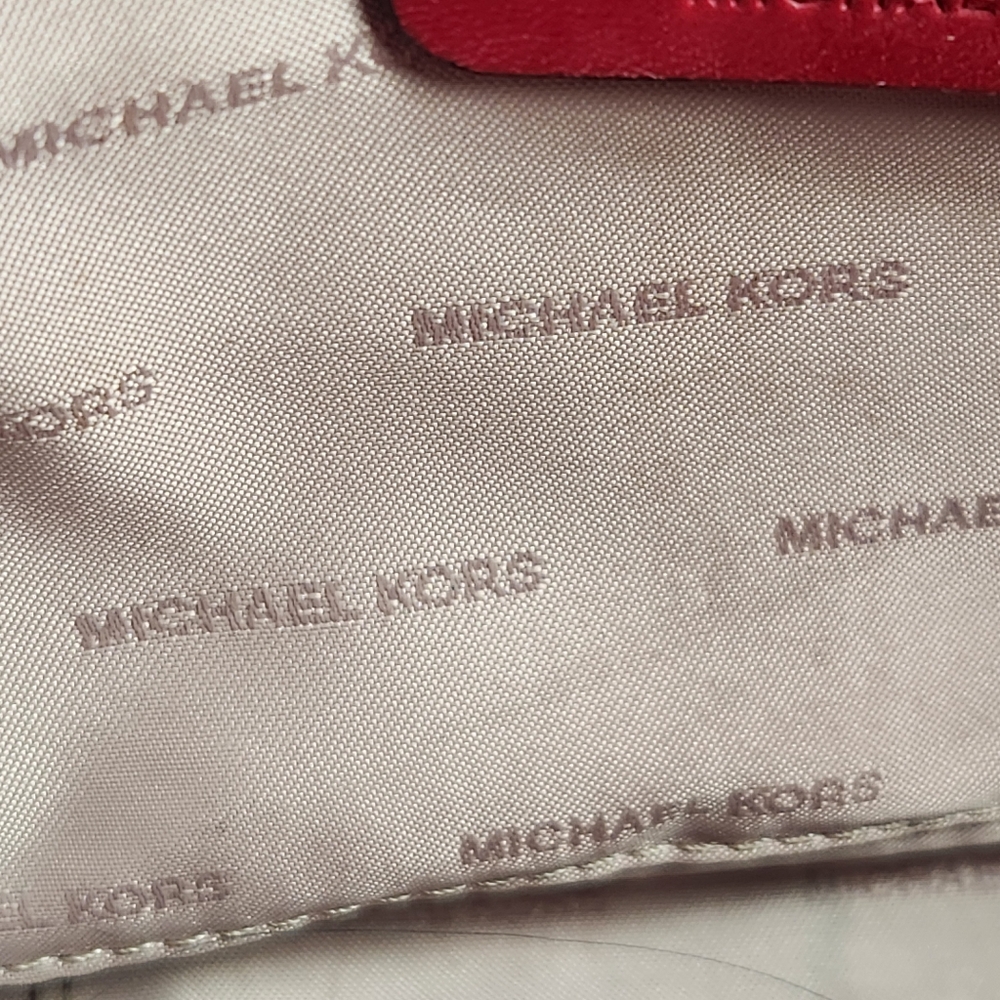 MICHAEL KORS Ginny Crossbody Bag Red Gold Chain Leather Signature Charm - Picture 12 of 14